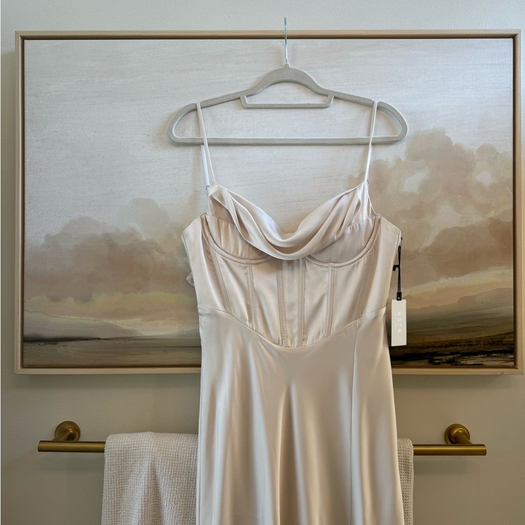 Astr The Label Cream Satin Slip Dress With Corset Top